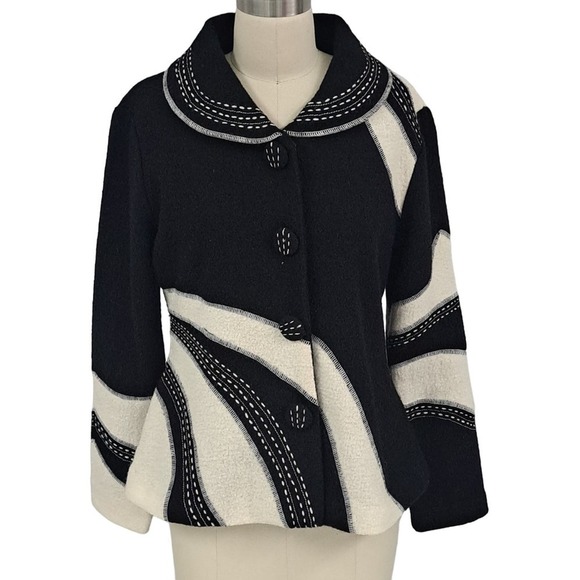 Vtg 90s Carson black white Op-ART Wool Jacket  Womens S - Picture 1 of 5